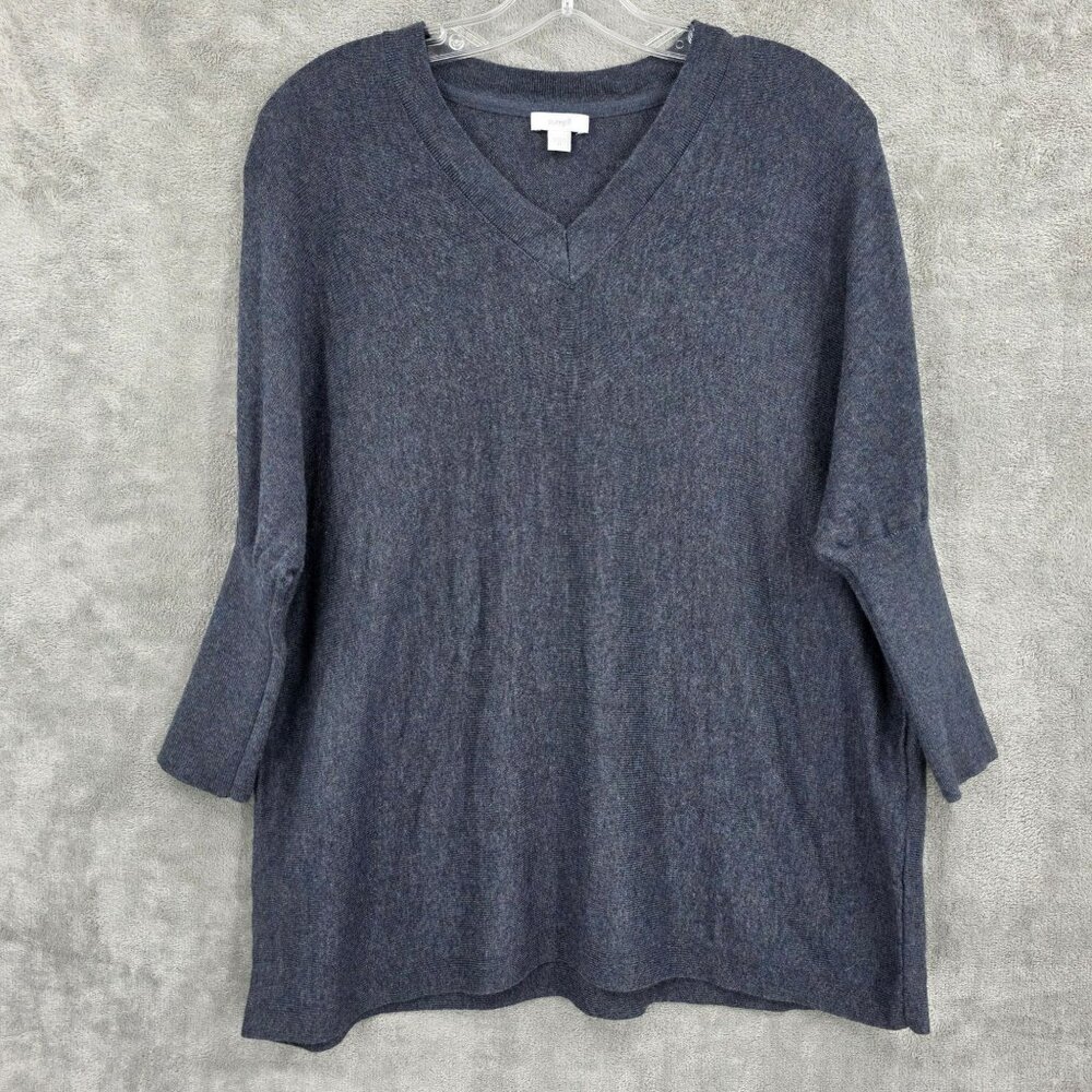 Pure Jill ¾ Dolman Sleeve Top XS Blue Grey Oversized V Neck Fitted Cuffs Casual